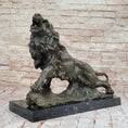 Load image into Gallery viewer, Majestic Bronze Lion in Roaring Pose – Dynamic Wildlife Sculpture on Marble Base
