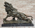 Load image into Gallery viewer, Majestic Bronze Lion in Roaring Pose – Dynamic Wildlife Sculpture on Marble Base
