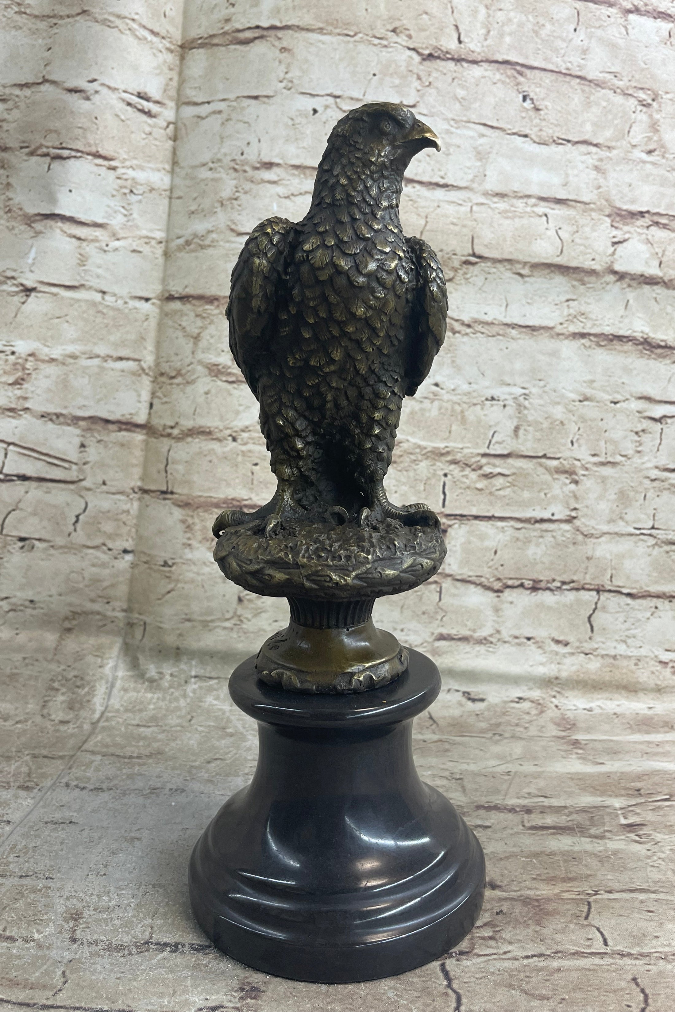 Original Milo Hawk American Eagle Bronze Marble Base Sculpture Bird Figurine Art