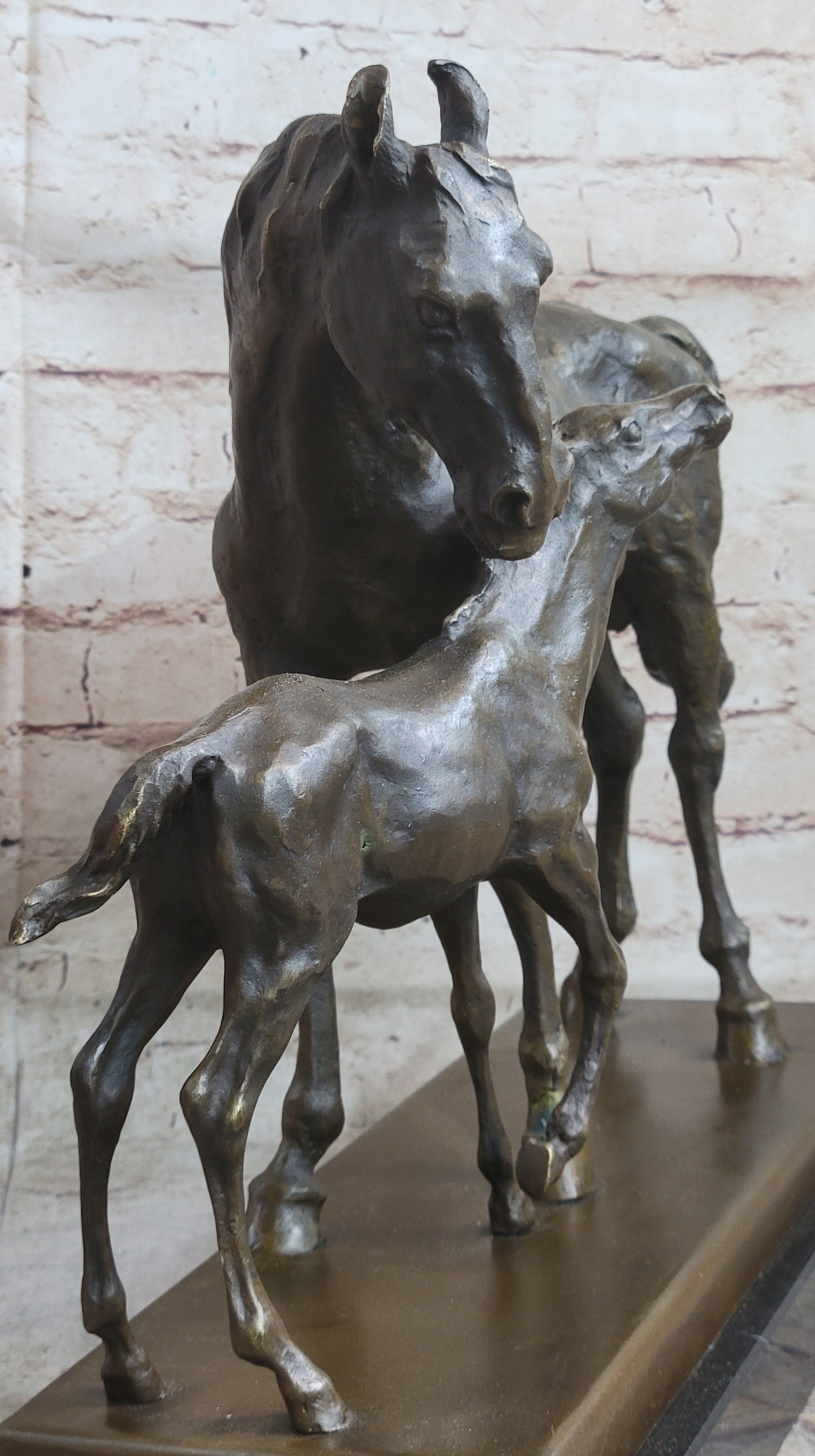 Horse W/ Foal Bronze Marble Figurine Statue By Mene Hot Cast Sculpture Figure