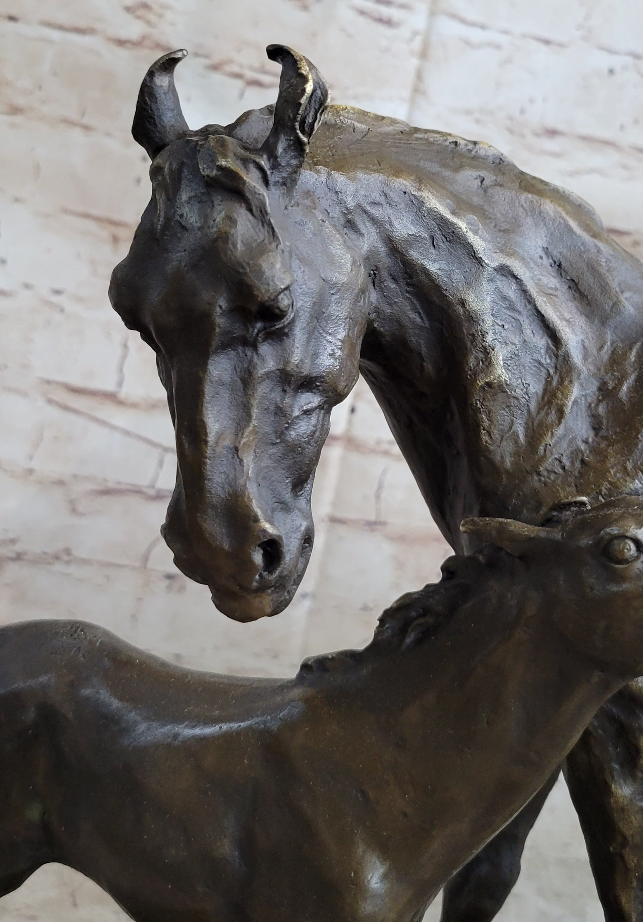 Horse W/ Foal Bronze Marble Figurine Statue By Mene Hot Cast Sculpture Figure
