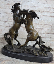 Dueling Stallion Horses Rearing Horse Bronze Statue Sculpture Decor Marble Base Original