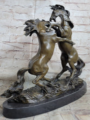 Dueling Stallion Horses Rearing Horse Bronze Statue Sculpture Decor Marble Base Original