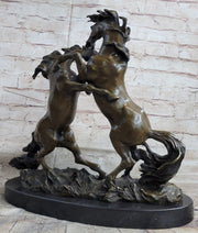 Dueling Stallion Horses Rearing Horse Bronze Statue Sculpture Decor Marble Base Original