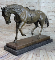 Extra Large Original Bronze Sculpture Horse Trots Stallion Marble Base Figurine