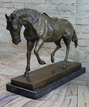 Extra Large Original Bronze Sculpture Horse Trots Stallion Marble Base Figurine