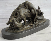 Boar Attacked by Wild Dogs Hot Cast Bronze Sculpture Statue Art by Lecourtier