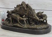 Handmade Vintage Lecourtier Wild Boar & Dogs Bronze Sculpture Figurine Figure