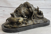 Handmade Vintage Lecourtier Wild Boar & Dogs Bronze Sculpture Figurine Figure