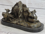 Handmade Vintage Lecourtier Wild Boar & Dogs Bronze Sculpture Figurine Figure