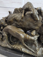 Handmade Vintage Lecourtier Wild Boar & Dogs Bronze Sculpture Figurine Figure