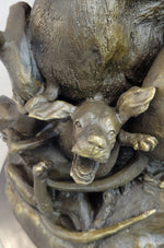 Handmade Vintage Lecourtier Wild Boar & Dogs Bronze Sculpture Figurine Figure