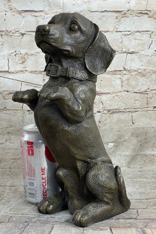 Hot Cast Bronze Puppy Dog Begging Signed Original Art Sculpture Statue Figure