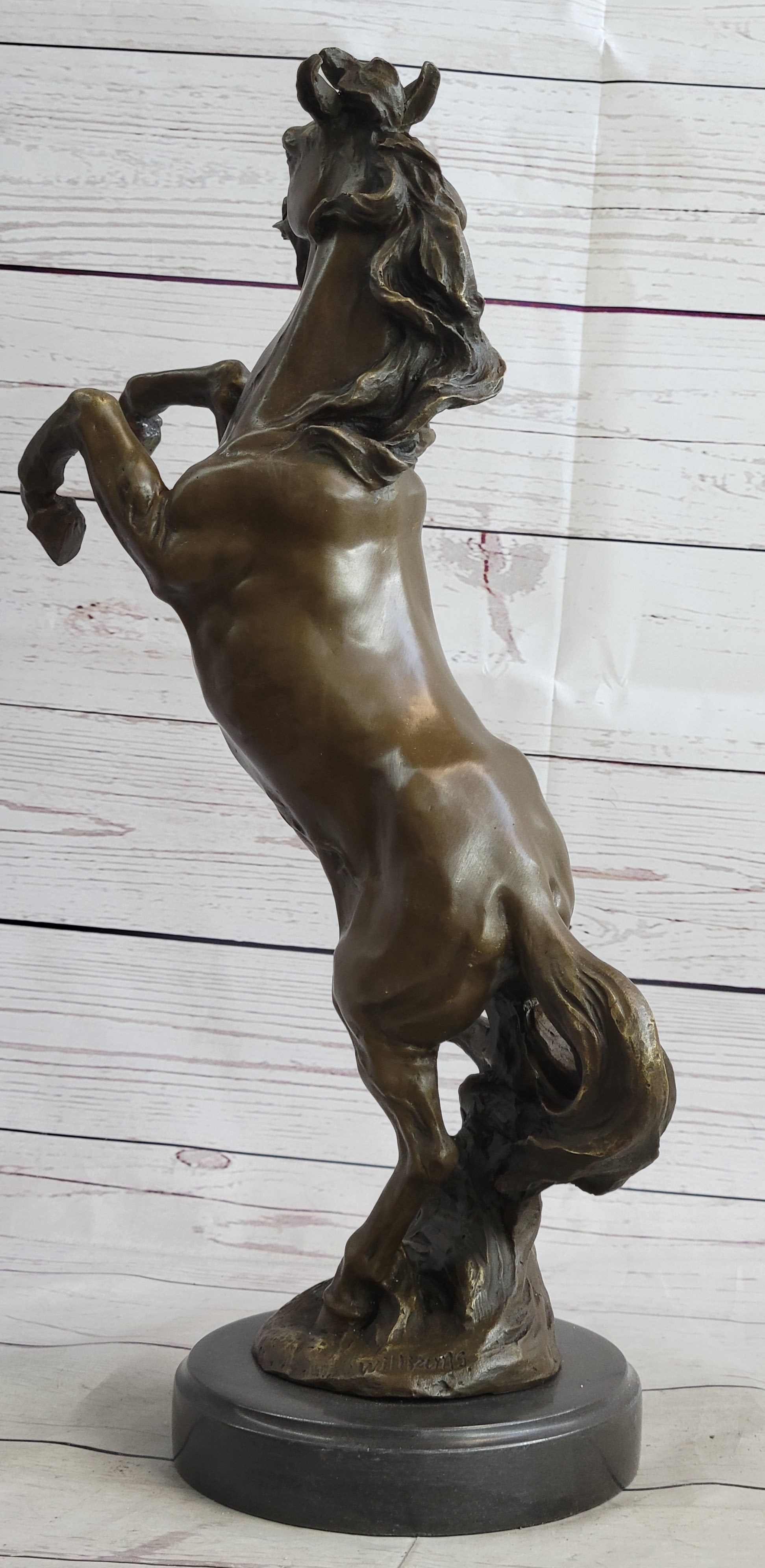 Hot Cast Bronze Rearing Stallion Horse Bronco Western Decor Signed Art Sculpture Statue