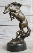 Load image into Gallery viewer, Rearing Horse Bronco Stallion Bronze Statue Sculpture Figure Marble Base 12" x 9.5"
