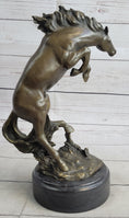 Load image into Gallery viewer, Rearing Horse Bronco Stallion Bronze Statue Sculpture Figure Marble Base 12" x 9.5"
