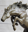 Load image into Gallery viewer, Rearing Horse Bronco Stallion Bronze Statue Sculpture Figure Marble Base 12" x 9.5"
