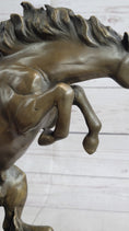 Load image into Gallery viewer, Rearing Horse Bronco Stallion Bronze Statue Sculpture Figure Marble Base 12" x 9.5"
