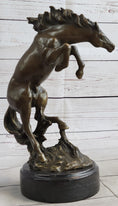 Load image into Gallery viewer, Rearing Horse Bronco Stallion Bronze Statue Sculpture Figure Marble Base 12" x 9.5"
