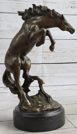 Rearing Horse Bronco Stallion Bronze Statue Sculpture Figure Marble Base 12