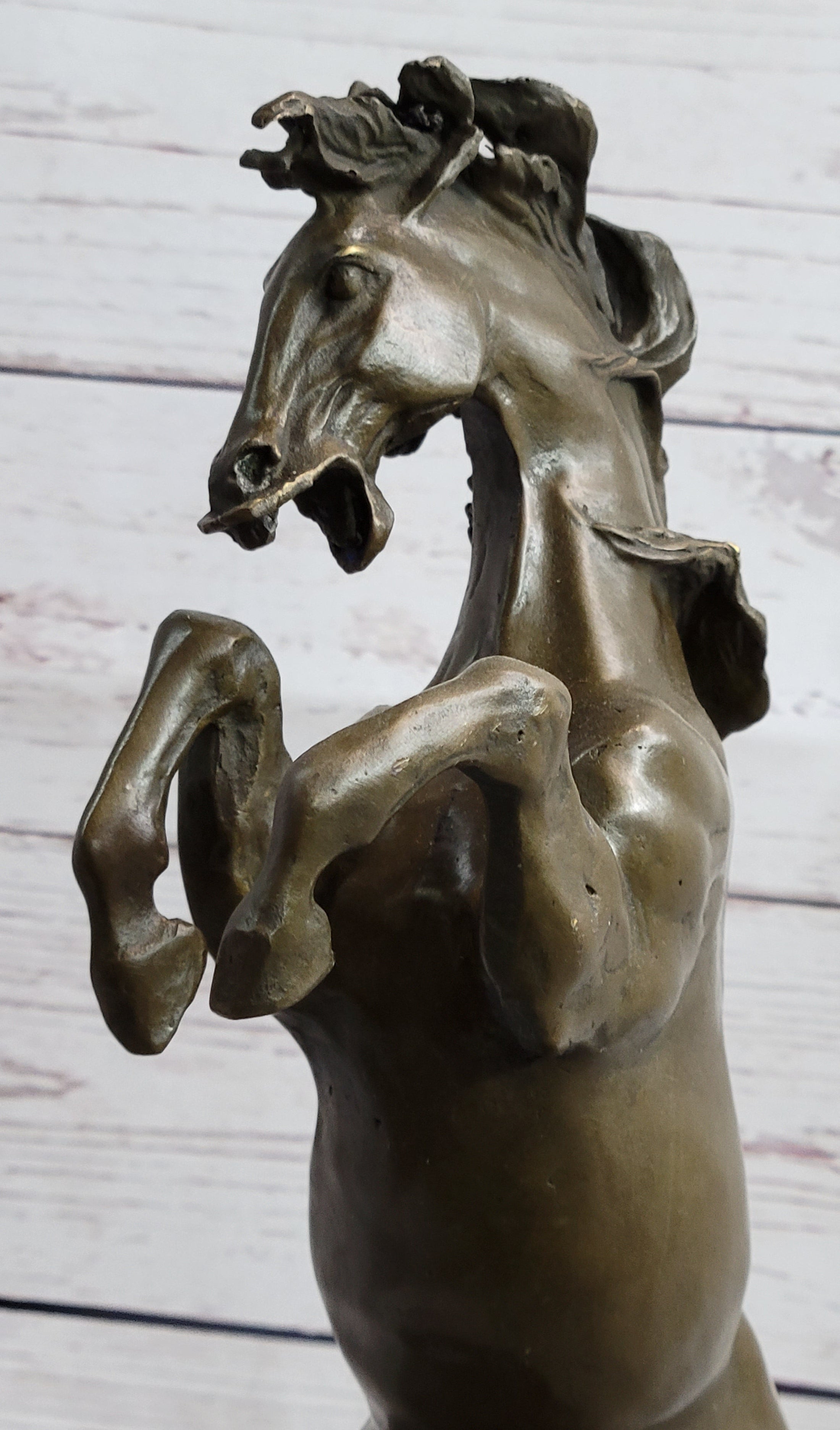 Rearing Horse Bronze Metal Statue Sculpture Figure on Marble Base