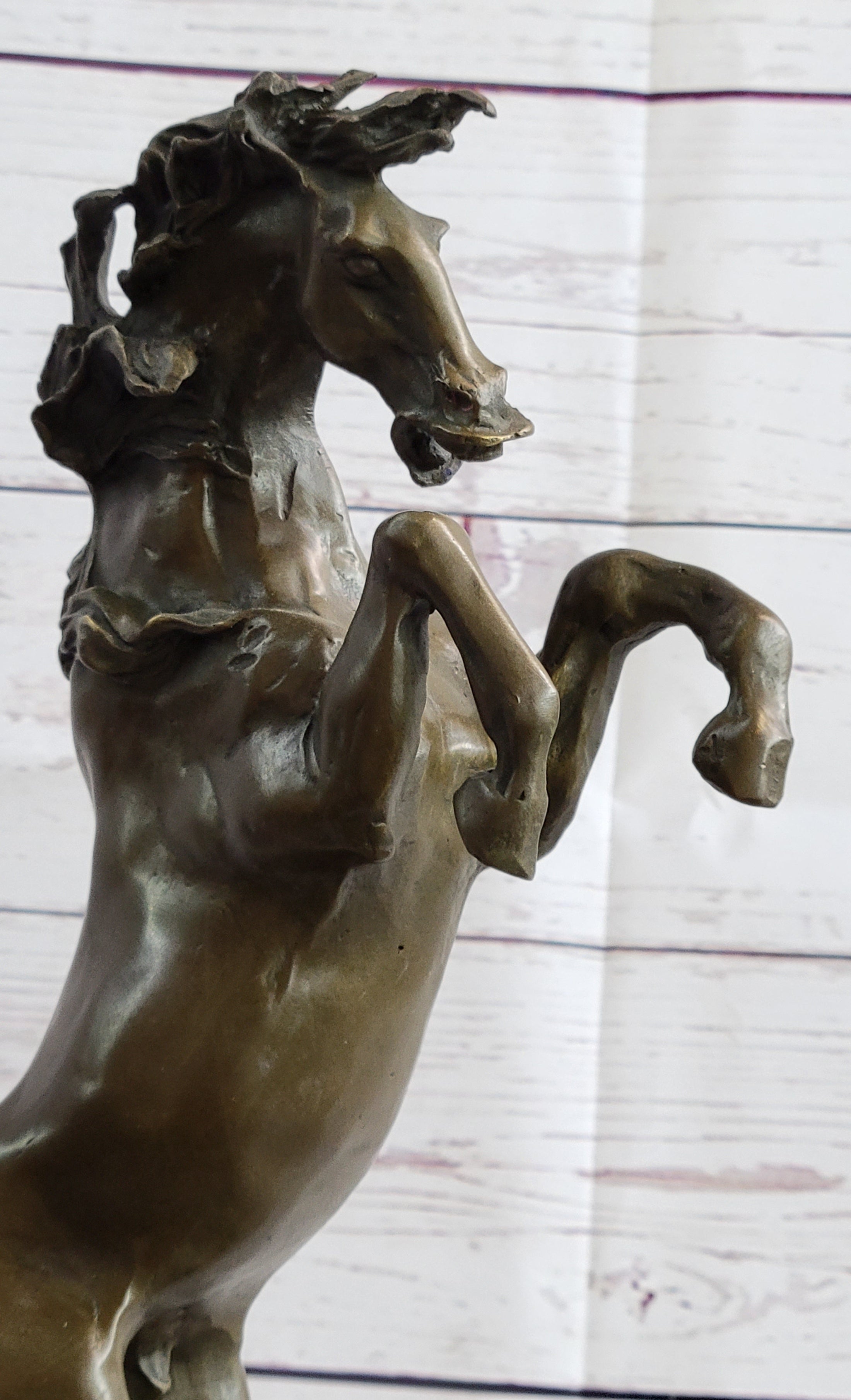 Rearing Horse Bronze Metal Statue Sculpture Figure on Marble Base