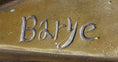 Load image into Gallery viewer, Roaring Guardian Lion Laying Down Bronze Statue Sculpture on Marble Base after Antoine Barye
