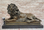 Guardian Lion Bronze Metal Figure Sculpture Statue on Marble Base after Antoine Barye