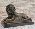 Load image into Gallery viewer, Guardian Lion Bronze Metal Figure Sculpture Statue on Marble Base after Antoine Barye
