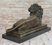 Guardian Lion Bronze Metal Figure Sculpture Statue on Marble Base after Antoine Barye