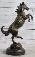 Load image into Gallery viewer, Signed Barye Excited Rearing Horse Bronze Marble Sculpture Racing Marble Figure
