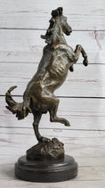 Load image into Gallery viewer, Signed Barye Excited Rearing Horse Bronze Marble Sculpture Racing Marble Figure
