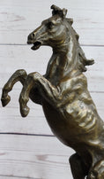 Load image into Gallery viewer, Signed Barye Excited Rearing Horse Bronze Marble Sculpture Racing Marble Figure
