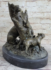 HUNTING DOGS ENGLISH BULLDOG SHEPHERD BRONZE SCULPTURE FIGURINE MARBLE BASE DECO