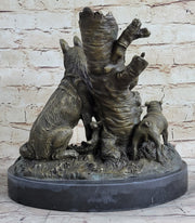 HUNTING DOGS ENGLISH BULLDOG SHEPHERD BRONZE SCULPTURE FIGURINE MARBLE BASE DECO