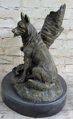 HUNTING DOGS ENGLISH BULLDOG SHEPHERD BRONZE SCULPTURE FIGURINE MARBLE BASE DECO