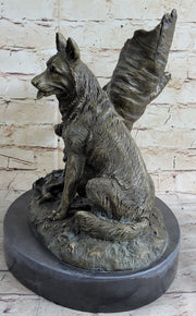 HUNTING DOGS ENGLISH BULLDOG SHEPHERD BRONZE SCULPTURE FIGURINE MARBLE BASE DECO