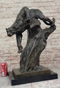 Load image into Gallery viewer, Mountain Lion Panther Puma Climbing Down Tree Bronze Metal Statue Sculpture on Marble Base
