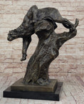 Load image into Gallery viewer, Mountain Lion Panther Puma Climbing Down Tree Bronze Metal Statue Sculpture on Marble Base
