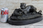 Panther Puma Mountain Lion vs. Alligator Cayman Crocodile Bronze Sculpture Statue