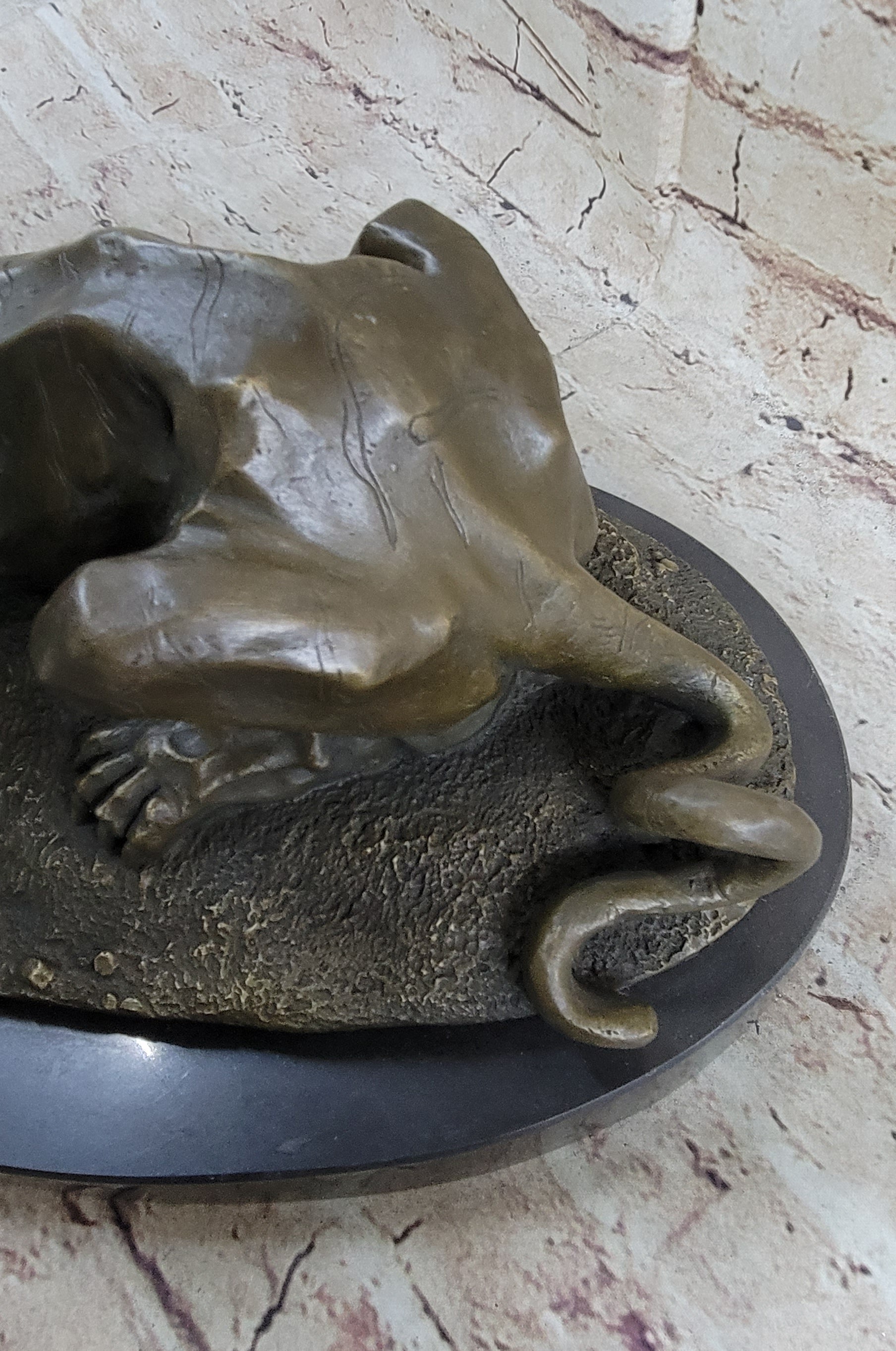Panther Puma Mountain Lion vs. Alligator Cayman Crocodile Bronze Sculpture Statue