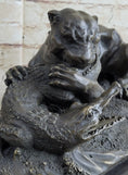 Load image into Gallery viewer, Panther Puma Mountain Lion vs. Alligator Cayman Crocodile Bronze Sculpture Statue
