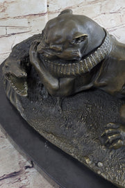 Panther Puma Mountain Lion vs. Alligator Cayman Crocodile Bronze Sculpture Statue