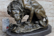 Lion vs. Snake Bronze Statue Sculpture Figure by Antoine Barye on Marble Base