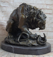 Lion vs. Snake Bronze Statue Sculpture Figure by Antoine Barye on Marble Base