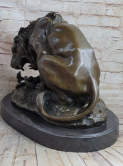 Lion vs. Snake Bronze Statue Sculpture Figure by Antoine Barye on Marble Base