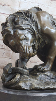 Lion vs. Snake Bronze Statue Sculpture Figure by Antoine Barye on Marble Base