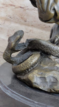 Load image into Gallery viewer, Lion vs. Snake Bronze Statue Sculpture Figure by Antoine Barye on Marble Base
