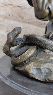 Lion vs. Snake Bronze Statue Sculpture Figure by Antoine Barye on Marble Base