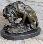 Lion vs. Snake Bronze Statue Sculpture Figure by Antoine Barye on Marble Base